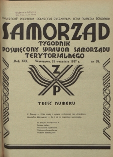 Samorząd : tygodnik poświęcony sprawom samorządu terytorialnego. R. 19, nr 38 (19 września 1937)