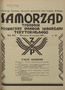 Samorząd : tygodnik poświęcony sprawom samorządu terytorialnego. R. 19, nr 39 (26 września 1937)