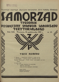 Samorząd : tygodnik poświęcony sprawom samorządu terytorialnego. R. 19, nr 43 (24 października 1937)