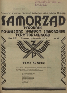 Samorząd : tygodnik poświęcony sprawom samorządu terytorialnego. R. 19, nr 48 (28 listopada 1937)
