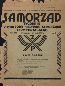 Samorząd : tygodnik poświęcony sprawom samorządu terytorialnego. R. 21, nr 1 (1 stycznia 1939)