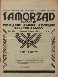 Samorząd : tygodnik poświęcony sprawom samorządu terytorialnego. R. 21, nr 6 (5 lutego 1939)