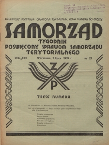 Samorząd : tygodnik poświęcony sprawom samorządu terytorialnego. R. 21, nr 27 (2 lipca 1939)
