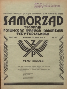 Samorząd : tygodnik poświęcony sprawom samorządu terytorialnego. R. 21, nr 30 (23 lipca 1939)