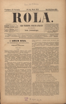 Rola : pismo tygodniowe, społeczno-literackie R. 20, Nr 4 (12/25 stycznia 1902)