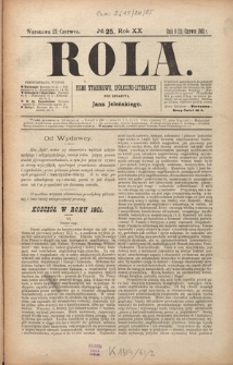 Rola : pismo tygodniowe, społeczno-literackie R. 20, Nr 25 (8/21 czerwca 1902)