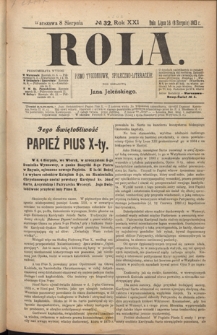Rola : pismo tygodniowe, społeczno-literackie R. 21, nr 32 (26 lipca/8 sierpnia 1903)