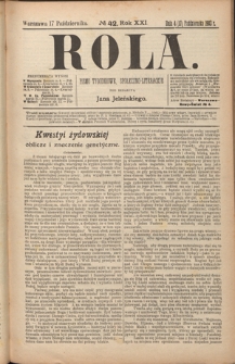 Rola : pismo tygodniowe, społeczno-literackie R. 21, nr 42 (4/17 października 1903)