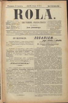 Rola : pismo tygodniowe, społeczno-literackie. R. 22, nr 25 (5/18 czerwca 1904)