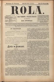 Rola : pismo tygodniowe, społeczno-literackie. R. 22, nr 39 (11/24 września 1904)