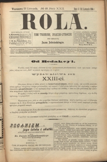 Rola : pismo tygodniowe, społeczno-literackie. R. 22, nr 48 (03/26 listopada 1904)