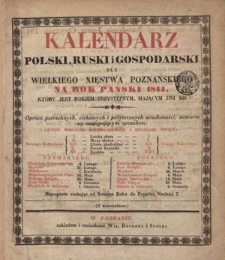Kalendarz Polski, Ruski i Gospodarski dla Wielkiego Xięstwa Poznańskiego na Rok Pański 1844