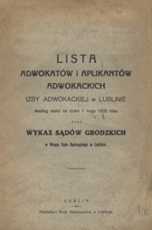 Lista Adwokatów i Aplikantów Adwokackich Izby Adwokackiej w Lublinie według stanu na dzień 1 maja 1935 roku