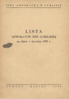 Lista Adwokatów Izby Lubelskiej na dzień 1 stycznia 1959 r.