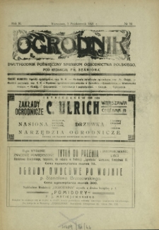 Ogrodnik : dwutygodnik poświęcony sprawom ogrodnictwa polskiego. R. 11, nr 19 (1 październik 1921)
