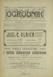 Ogrodnik : dwutygodnik poświęcony sprawom ogrodnictwa polskiego. R. 11, nr 20 (15 październik 1921)