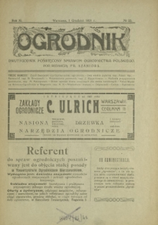Ogrodnik : dwutygodnik poświęcony sprawom ogrodnictwa polskiego. R. 11, nr 23 (1 grudzień 1921)