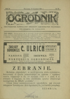 Ogrodnik : dwutygodnik poświęcony sprawom ogrodnictwa polskiego. R. 11, nr 24 (15 grudzień 1921)