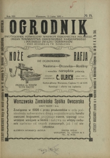 Ogrodnik : dwutygodnik poświęcony sprawom ogrodnictwa polskiego. R. 13, nr 14 (15 lipiec 1923)