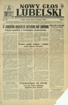 Nowy Głos Lubelski : jedyne polskie pismo wychodzące na terenie Gubernii Lubelskiej. R. 1, nr 131 (14 września 1940)