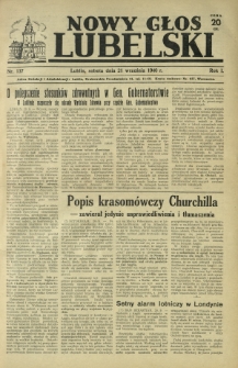Nowy Głos Lubelski : jedyne polskie pismo wychodzące na terenie Gubernii Lubelskiej. R. 1, nr 137 (21 września 1940)