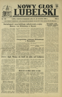 Nowy Głos Lubelski : jedyne polskie pismo wychodzące na terenie Gubernii Lubelskiej. R. 1, nr 138 (22-23 września 1940)