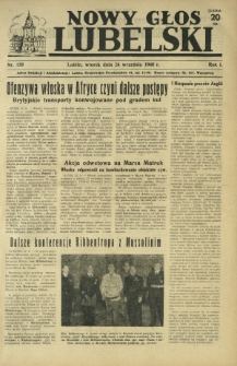 Nowy Głos Lubelski : jedyne polskie pismo wychodzące na terenie Gubernii Lubelskiej. R. 1, nr 139 (24 września 1940)