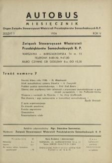 Autobus : organ Związku Stowarzyszeń Właścicieli Przedsiębiorstw Samochodowych / red. Stanisław Sarnowiec. R. 6, z. 7 (1936)