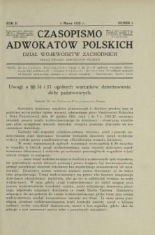 Czasopismo Adwokatów Polskich : Dział Województw Zachodnich : organ Związku Adwokatów Polskich. R. 2, nr 3 (1 marca 1928)