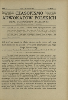 Czasopismo Adwokatów Polskich : Dział Województw Zachodnich : organ Związku Adwokatów Polskich. R. 2, nr 7-9 (lipiec-wrzesień 1928)