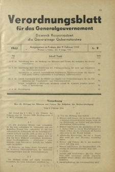 Verordnungsblatt für das Generalgouvernement = Dziennik Rozporządzeń dla Generalnego Gubernatorstwa. 1943, Nr. 9 (9. Februar)