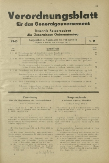 Verordnungsblatt für das Generalgouvernement = Dziennik Rozporządzeń dla Generalnego Gubernatorstwa. 1943, Nr. 11 (18. Februar)