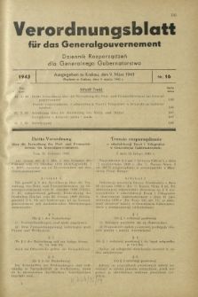 Verordnungsblatt für das Generalgouvernement = Dziennik Rozporządzeń dla Generalnego Gubernatorstwa. 1943, Nr. 16 (9. März)