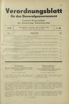 Verordnungsblatt für das Generalgouvernement = Dziennik Rozporządzeń dla Generalnego Gubernatorstwa. 1943, Nr. 18 (12. März)