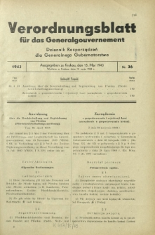 Verordnungsblatt für das Generalgouvernement = Dziennik Rozporządzeń dla Generalnego Gubernatorstwa. 1943, Nr. 36 (15. Mai)