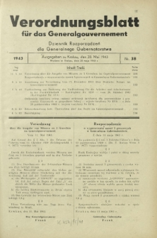 Verordnungsblatt für das Generalgouvernement = Dziennik Rozporządzeń dla Generalnego Gubernatorstwa. 1943, Nr. 38 (20. Mai)