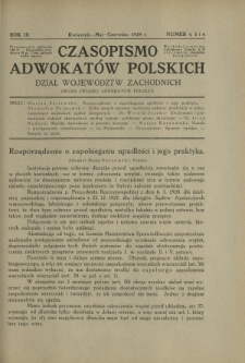 Czasopismo Adwokatów Polskich : Dział Województw Zachodnich : organ Związku Adwokatów Polskich. R. 3, nr 4, 5 i 6 (kwiecień-maj-czerwiec 1929)
