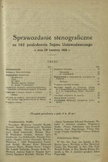 Sprawozdanie Stenograficzne z 142 Posiedzenia Sejmu Ustawodawczego z dnia 29 kwietnia 1920 r.