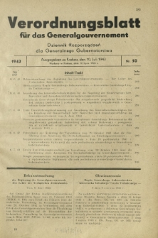 Verordnungsblatt für das Generalgouvernement = Dziennik Rozporządzeń dla Generalnego Gubernatorstwa. 1943, Nr. 50 (10. Juli)