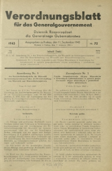 Verordnungsblatt für das Generalgouvernement = Dziennik Rozporządzeń dla Generalnego Gubernatorstwa. 1943, Nr. 72 (11. September)