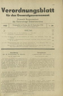 Verordnungsblatt für das Generalgouvernement = Dziennik Rozporządzeń dla Generalnego Gubernatorstwa. 1943, Nr. 76 (25. September)