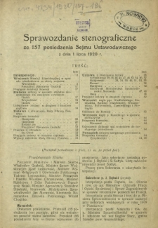 Sprawozdanie Stenograficzne z 157 Posiedzenia Sejmu Ustawodawczego z dnia 1 lipca 1920 r.