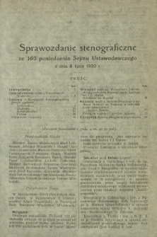 Sprawozdanie Stenograficzne z 160 Posiedzenia Sejmu Ustawodawczego z dnia 8 lipca 1920 r.