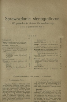Sprawozdanie Stenograficzne z 180 Posiedzenia Sejmu Ustawodawczego z dnia 29 października 1920 r.