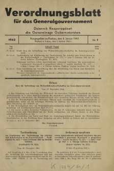 Verordnungsblatt für das Generalgouvernement = Dziennik Rozporządzeń dla Generalnego Gubernatorstwa. 1942, Nr. 1 (3. Januar)