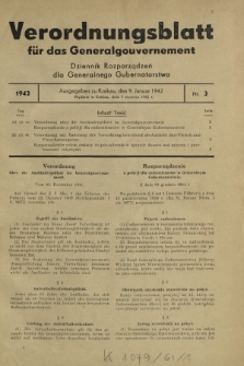 Verordnungsblatt für das Generalgouvernement = Dziennik Rozporządzeń dla Generalnego Gubernatorstwa. 1942, Nr. 3 (9. Januar)