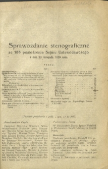 Sprawozdanie Stenograficzne z 188 Posiedzenia Sejmu Ustawodawczego z dnia 23 listopada 1920 r.