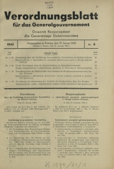 Verordnungsblatt für das Generalgouvernement = Dziennik Rozporządzeń dla Generalnego Gubernatorstwa. 1942, Nr. 8 (27. Januar)
