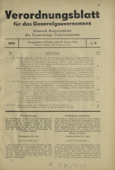 Verordnungsblatt für das Generalgouvernement = Dziennik Rozporządzeń dla Generalnego Gubernatorstwa. 1942, Nr. 9 (29. Januar)