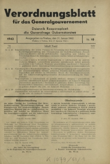 Verordnungsblatt für das Generalgouvernement = Dziennik Rozporządzeń dla Generalnego Gubernatorstwa. 1942, Nr. 10 (31. Januar)